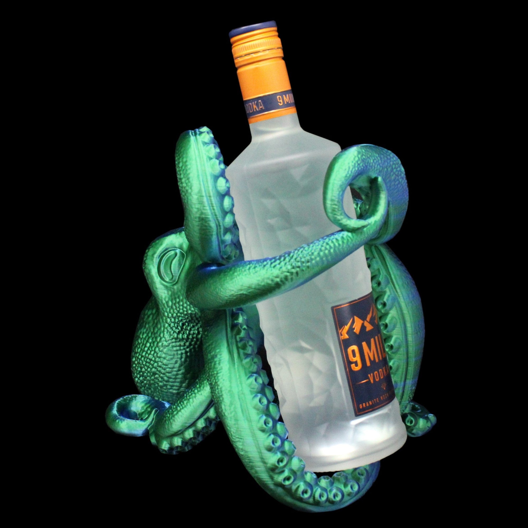 Schnapskrake Flaschenhalter in grün und blau