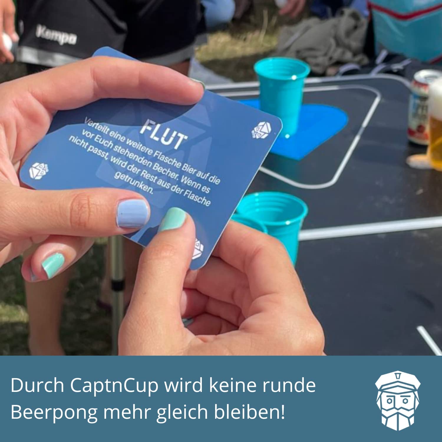 CaptnCup Karten im Einsatz beim Beer Pong Spiel
