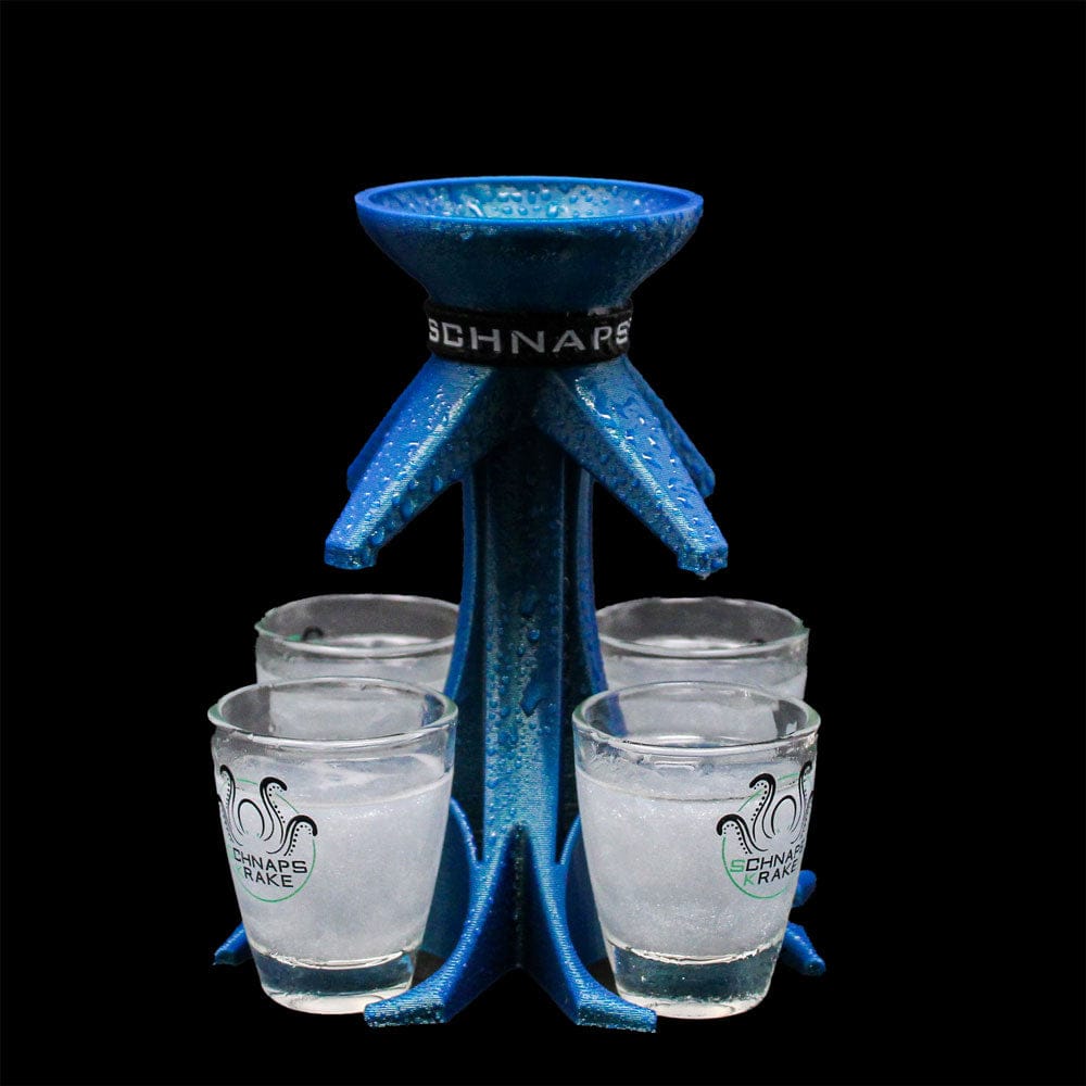 Saufkumpane blau mit befüllten Gläsern